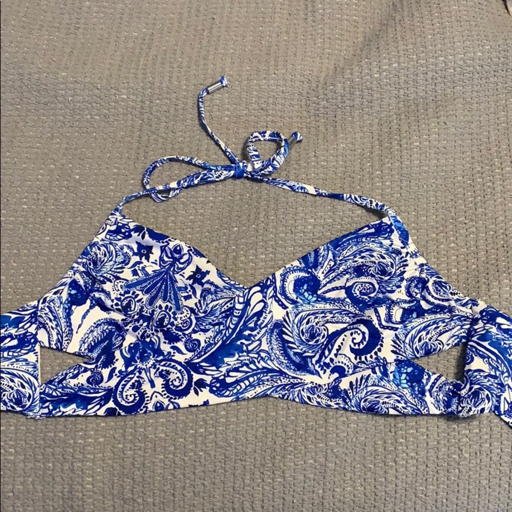 H&M Blue and White Cut-Out Bikini Top